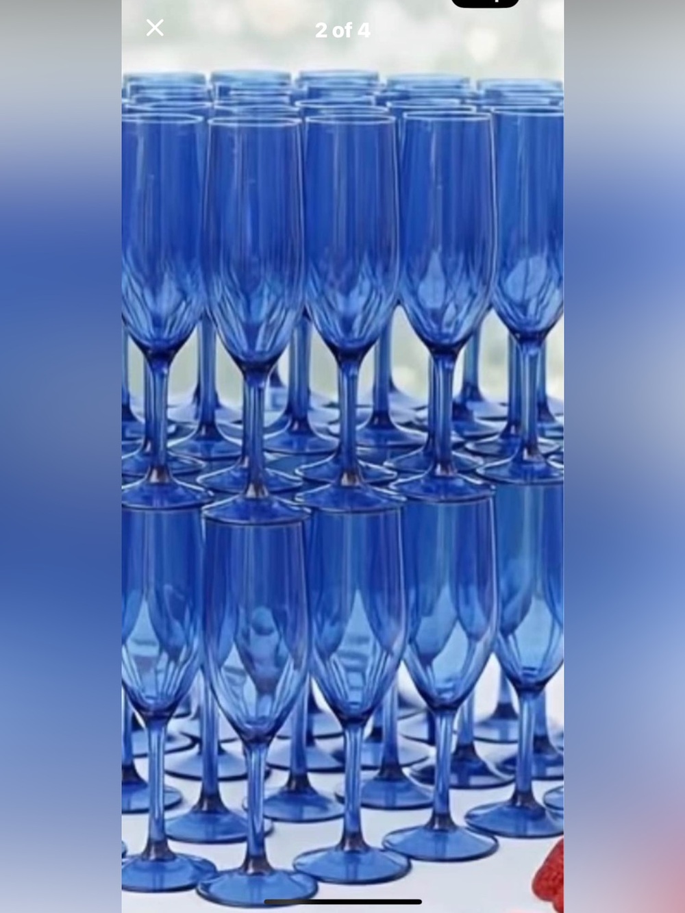 24 blue plastic champagne glasses